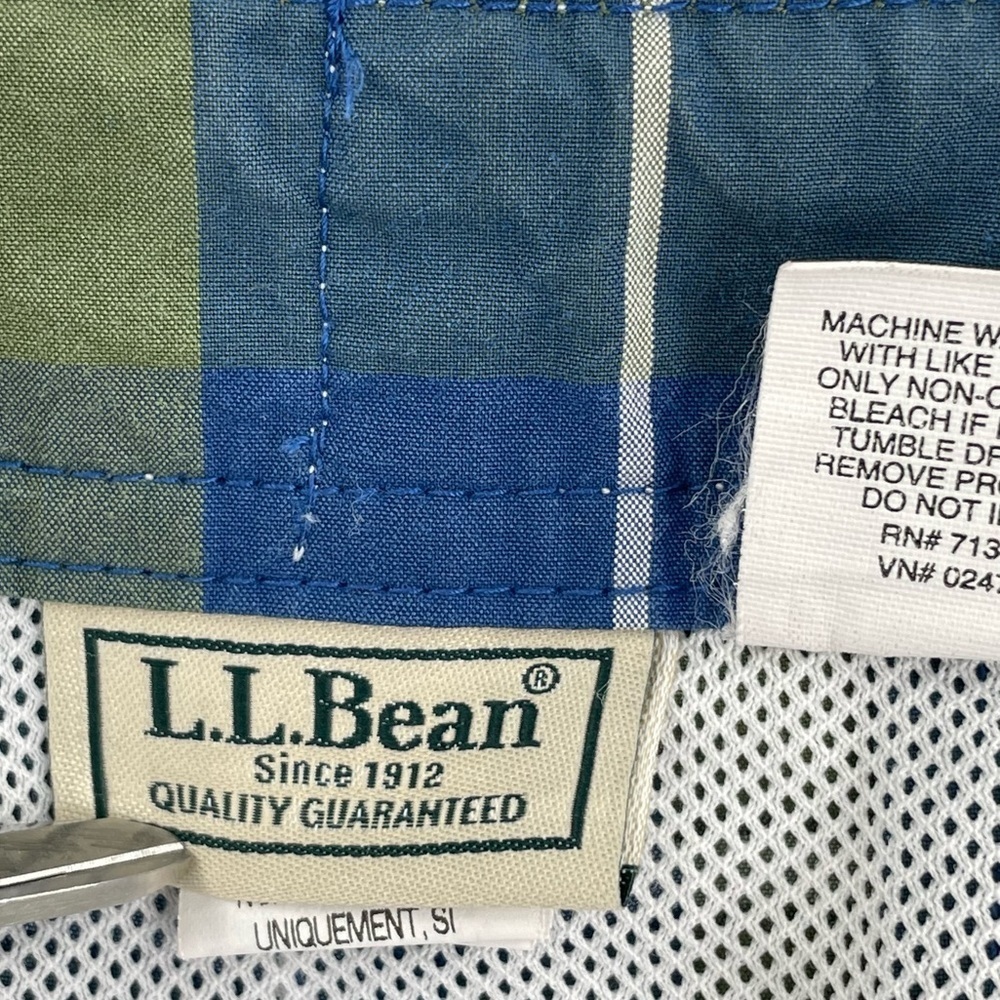 Vintage Y2K L.L. Bean Swim Trunks Preppy Blue Green Plaid Cargo Pockets | 34x10 - Picture 7 of 9